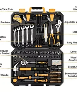 158-Piece General Household and Auto Repair Hand Tool Kit with Plastic Toolbox Storage Case