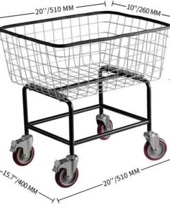 Rolling Laundry Cart 2.5 Bushel – Durable Steel Wire Basket with Wheels