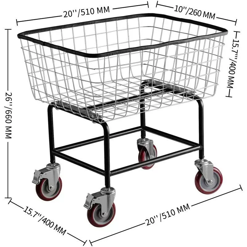 Rolling Laundry Cart 2.5 Bushel – Durable Steel Wire Basket with Wheels