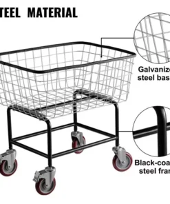 Rolling Laundry Cart 2.5 Bushel – Durable Steel Wire Basket with Wheels