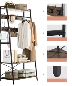 Chic Heavy-Duty Metal Clothes Rack with Shelves and Hooks