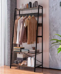 Chic Heavy-Duty Metal Clothes Rack with Shelves and Hooks