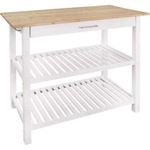 40″ Natural & White Solid Wood Kitchen Island with Storage and Towel Rack - Image 3