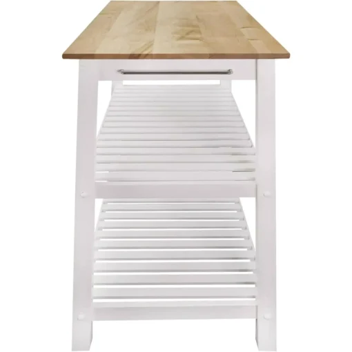 40″ Natural & White Solid Wood Kitchen Island with Storage and Towel Rack - Image 4