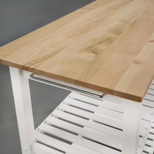 40″ Natural & White Solid Wood Kitchen Island with Storage and Towel Rack - Image 5