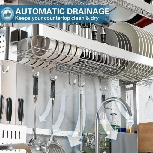 Adjustable 3-Tier Stainless Steel Over The Sink Dish Drying Rack - Image 6