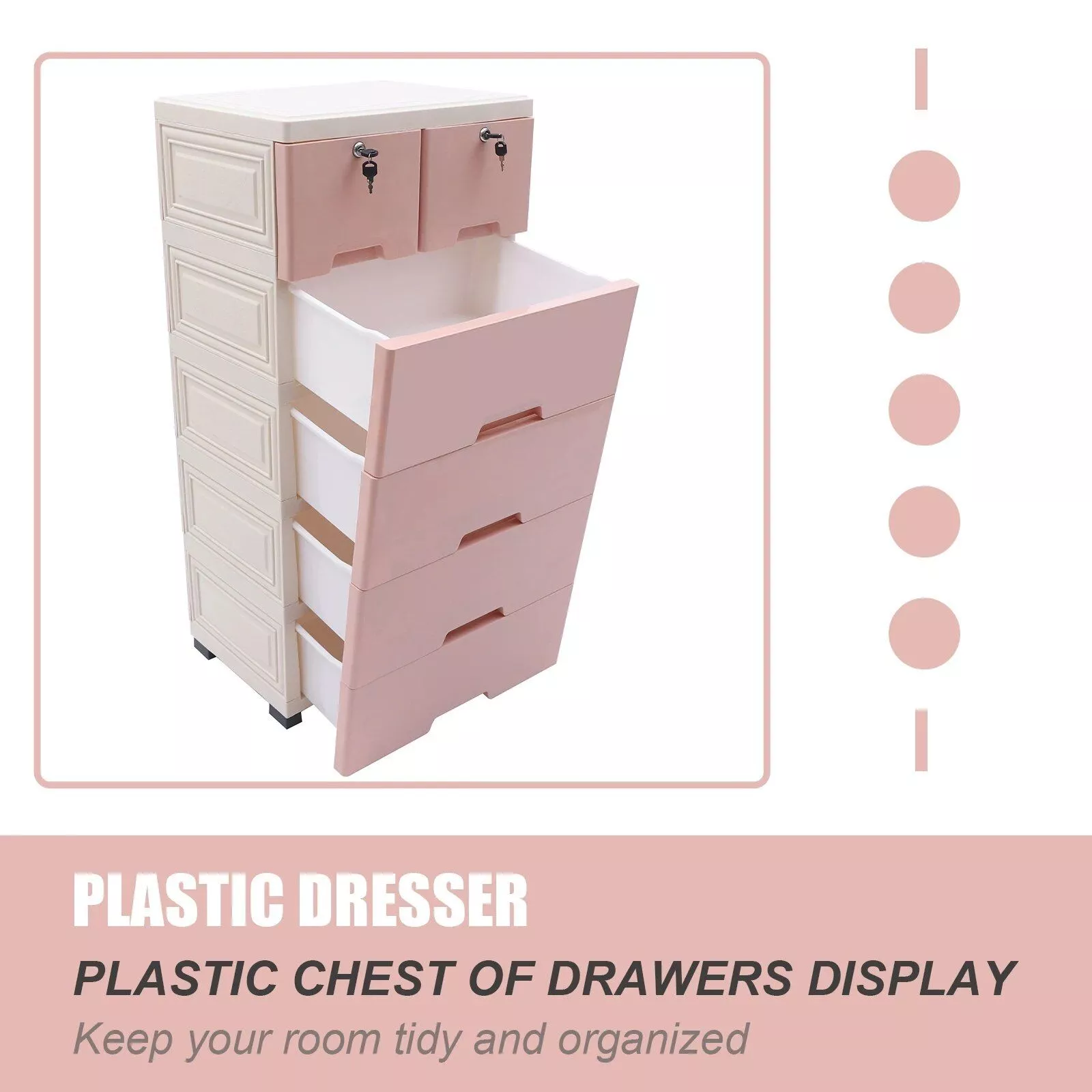 Modern Pink 6-Drawer Plastic Storage Dresser