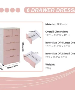 Modern Pink 6-Drawer Plastic Storage Dresser