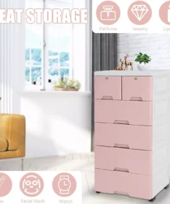 Modern Pink 6-Drawer Plastic Storage Dresser