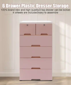 Modern Pink 6-Drawer Plastic Storage Dresser