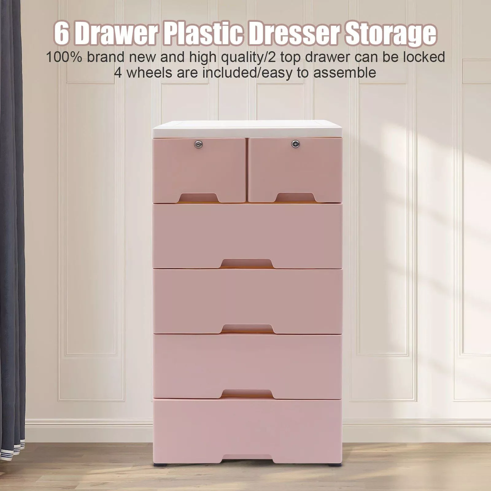Modern Pink 6-Drawer Plastic Storage Dresser
