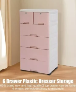 Modern Pink 6-Drawer Plastic Storage Dresser