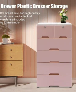 Modern Pink 6-Drawer Plastic Storage Dresser