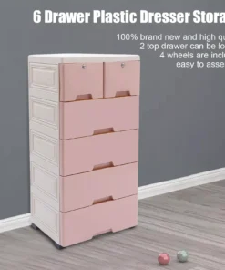 Modern Pink 6-Drawer Plastic Storage Dresser