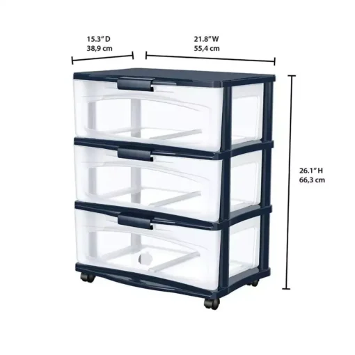 3-Drawer Wide Storage Cart with Wheels - Image 4