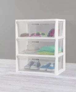 3-Drawer Wide Storage Tower with Portable Bins