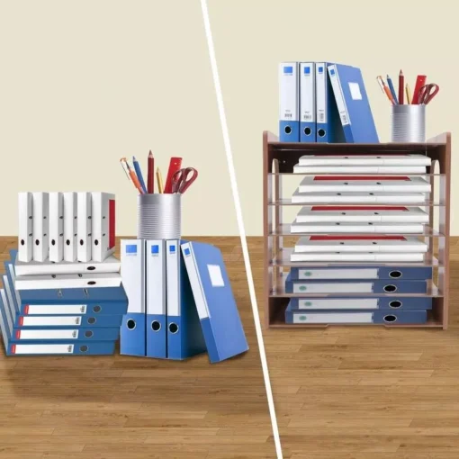 Wood Office Paper Organizer – 7Tier Widen Desktop File Holder - Image 2