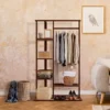 3-in-1 Bamboo Hall Tree, Clothes Rack with Shelves & Shoe Bench