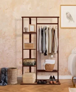 3-in-1 Bamboo Hall Tree, Clothes Rack with Shelves & Shoe Bench