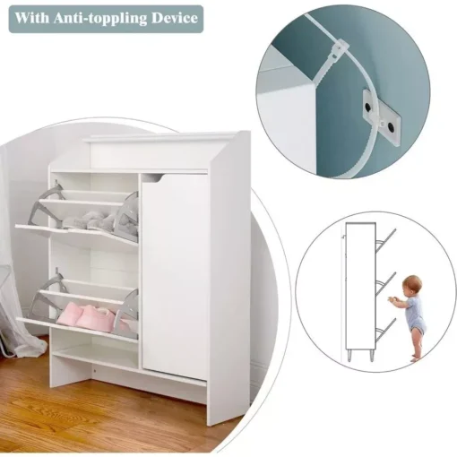 Modern White Shoe Storage Cabinet with Top Place Space and 2 Flip Drawers - Image 4