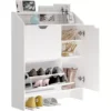 Modern White Shoe Storage Cabinet with Top Place Space and 2 Flip Drawers