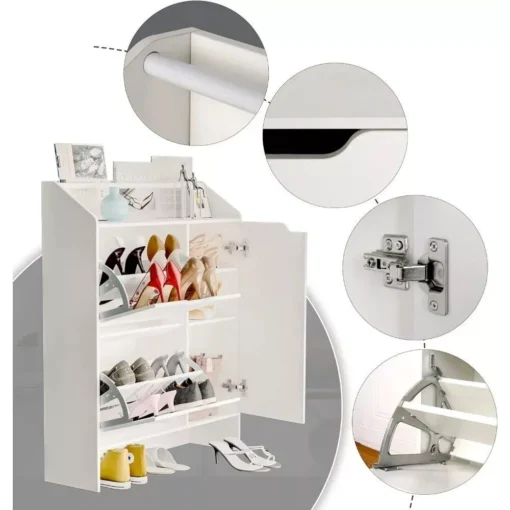 Modern White Shoe Storage Cabinet with Top Place Space and 2 Flip Drawers - Image 6
