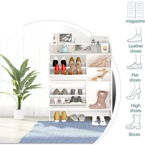 Modern White Shoe Storage Cabinet with Top Place Space and 2 Flip Drawers - Image 5
