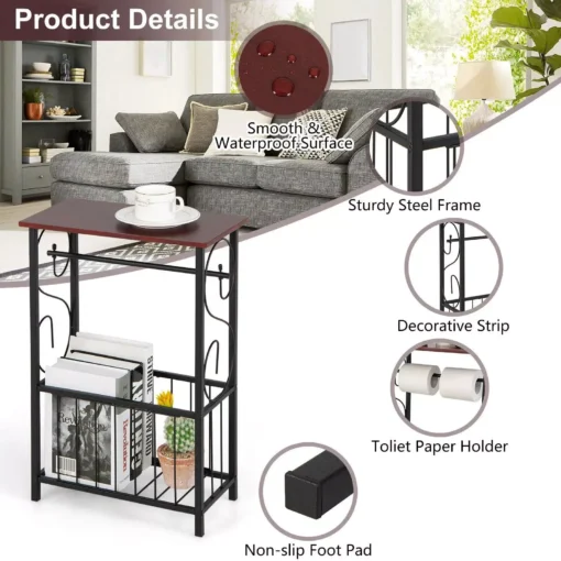 Modern Narrow Side Sofa Table with Removable Paper Holder - Image 6