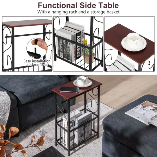 Modern Narrow Side Sofa Table with Removable Paper Holder - Image 5