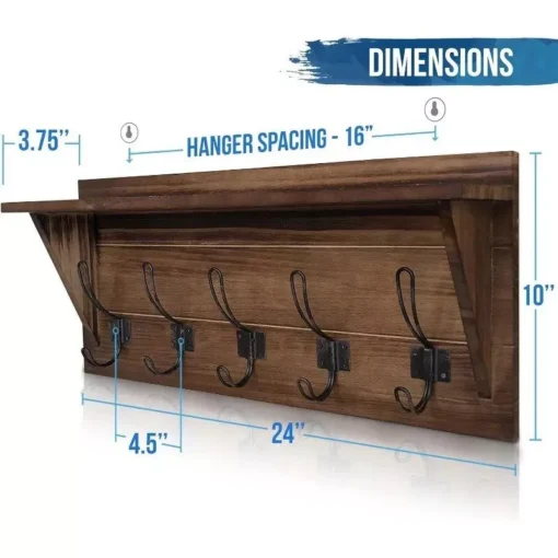 24″ Wall Mounted Coat Rack Shelf - Image 3