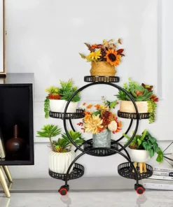Multi-Layer Metal Plant Stand with Wheels