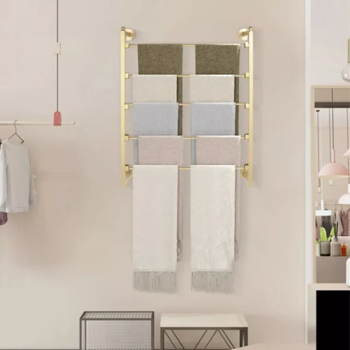Gold 5-Tier Wall Mounted Scarf & Accessory Organizer Rack - Image 6
