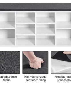 10-Cubbies Wooden Shoe Storage Bench with Cushion Seat