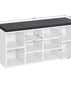 10-Cubbies Wooden Shoe Storage Bench with Cushion Seat
