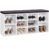 10-Cubbies Wooden Shoe Storage Bench with Cushion Seat