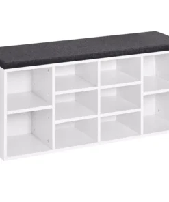 10-Cubbies Wooden Shoe Storage Bench with Cushion Seat