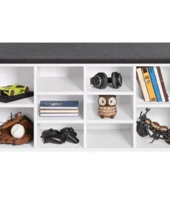 10-Cubbies Wooden Shoe Storage Bench with Cushion Seat