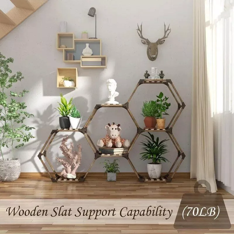 Hexagonal Plant Stand: 7-Tier Wooden Shelf for Stylish Plant Display