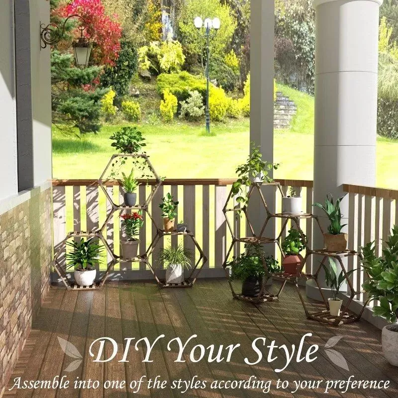 Hexagonal Plant Stand: 7-Tier Wooden Shelf for Stylish Plant Display
