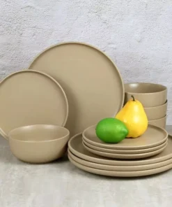 Brown Stoneware 12-Piece Dinnerware Set