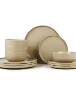 Brown Stoneware 12-Piece Dinnerware Set