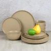 Brown Stoneware 12-Piece Dinnerware Set