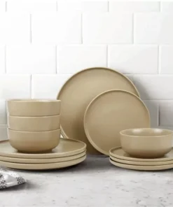Brown Stoneware 12-Piece Dinnerware Set