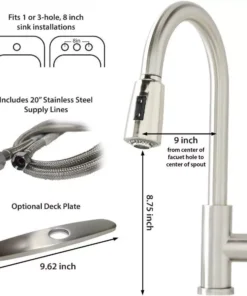 Satin Nickel Pull-Down Kitchen Sink Faucet with Soap Dispenser