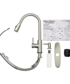 Satin Nickel Pull-Down Kitchen Sink Faucet with Soap Dispenser