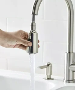 Satin Nickel Pull-Down Kitchen Sink Faucet with Soap Dispenser