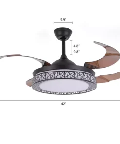Luxurious 42″ LED Chandelier Ceiling Fan with Retractable Blades and Remote Control