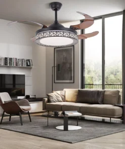 Luxurious 42″ LED Chandelier Ceiling Fan with Retractable Blades and Remote Control