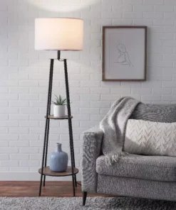 Etagere Matte Black Floor Lamp with Integrated Shelves