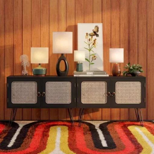 Elegant Mid-Century Modern Ceramic & Wood Table Lamp, 17″ - Image 2
